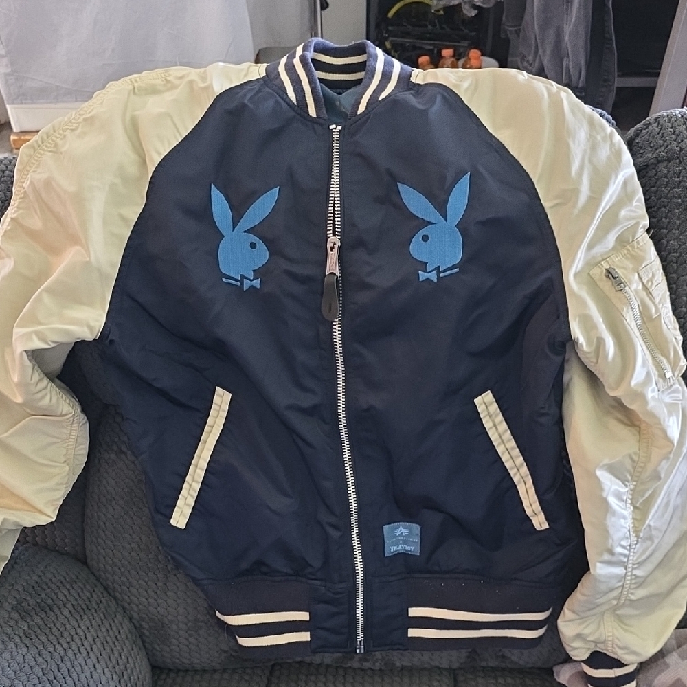 PLAYBOY Navy and Cream Bomber Jacket